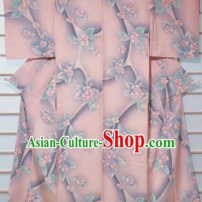 Traditional Japanese Pink Kimono Japan Classical Flowers Pattern Yukata Dress Costume for Women