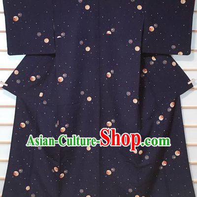 Traditional Japanese Navy Kimono Japan Classical Pattern Yukata Dress Costume for Women