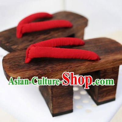 Traditional Japanese Geisha High Heel Red Bidentate Clogs Slippers Asian Japan Geta Shoes for Women