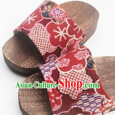Traditional Japanese Classical Red Clogs Wood Slippers Asian Japan Geta Shoes for Women
