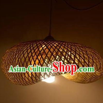 Chinese Traditional Black Bamboo Weaving Heliciform Palace Lanterns Handmade Hanging Lantern Lamp
