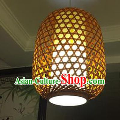 Chinese Traditional Handmade Orange Bamboo Weaving Lanterns Hanging Lantern Lamp