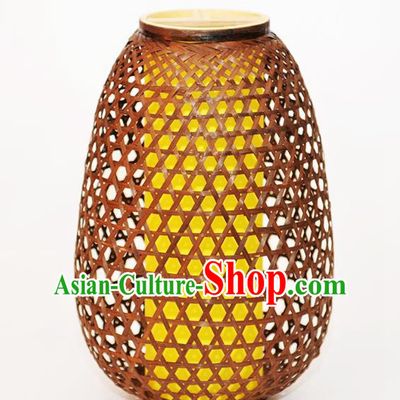 Chinese Traditional Brown Bamboo Weaving Desk Lanterns Handmade Lantern Lamp