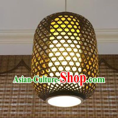 Chinese Traditional Handmade Brown Bamboo Weaving Lanterns Hanging Lantern Lamp