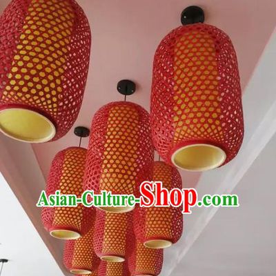 Chinese Traditional Handmade Red Bamboo Weaving Lanterns Hanging Lantern Lamp