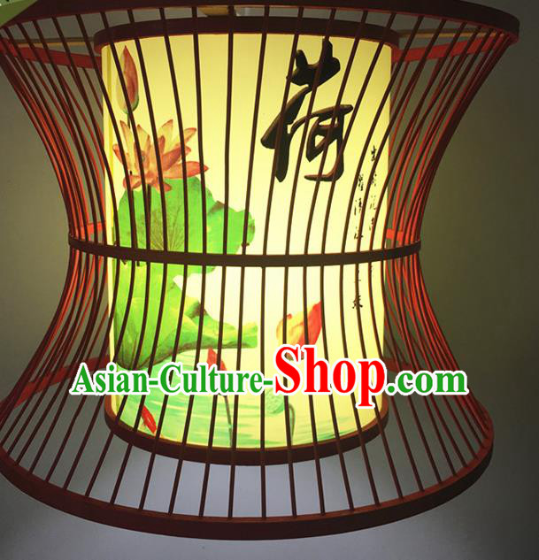 Traditional Chinese Printing Lotus Bamboo Art Hanging Lanterns Handmade Lantern Scaldfish Lamp Traditional Chinese Printing Lotus Bamboo Art Hanging Lanterns Handmade Lantern Scaldfish Lamp
