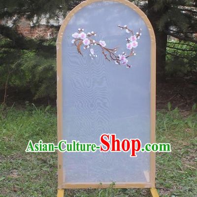 Handmade Chinese Embroidered Plum Folding Screens Traditional Wedding Decoration