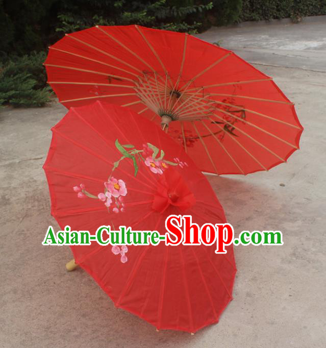 Chinese Traditional Wedding Red Umbrella Handmade Printing Peach Blossom Paper Umbrellas Chinese Traditional Wedding Red Umbrella Handmade Printing Peach Blossom Paper Umbrellas