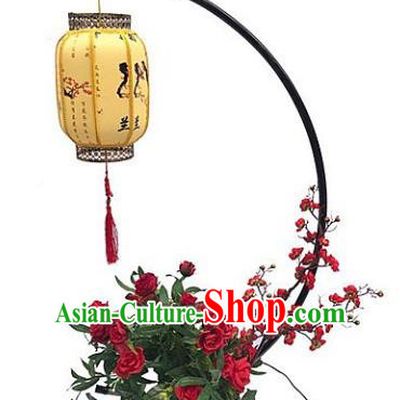 Chinese Traditional Printing Orchid Yellow Lamp Wedding Floor Lanterns Handmade Palace Lantern