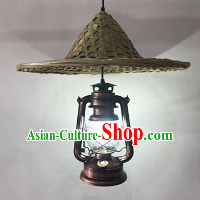 Handmade Chinese Straw Hat Hanging Lanterns Traditional Bamboo Art Kerosene Lamp Handmade Chinese Straw Hat Hanging Lanterns Traditional Bamboo Art Kerosene Lamp