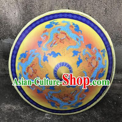 Handmade Chinese Printing Dragon Straw Hat Traditional Bamboo Hat Craft