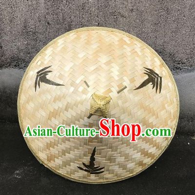 Handmade Chinese Printing Leaf Straw Hat Traditional Bamboo Hat Craft