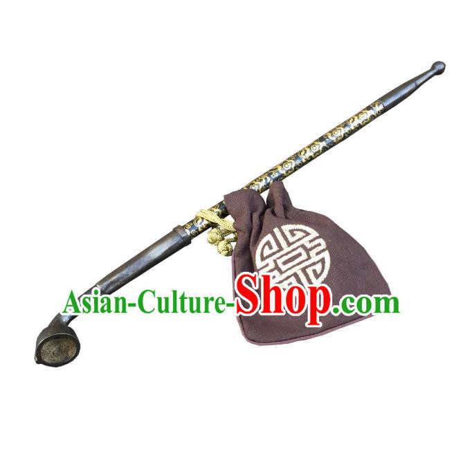 Handmade Chinese Ancient Brass Tobacco Pipe Traditional Long Stemmed Pipe