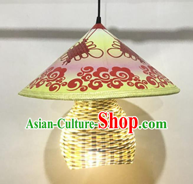 Handmade Chinese Printing Lucky Knot Straw Hat Creel Hanging Lanterns Traditional Bamboo Art Lamp Handmade Chinese Printing Lucky Knot Straw Hat Creel Hanging Lanterns Traditional Bamboo Art Lamp