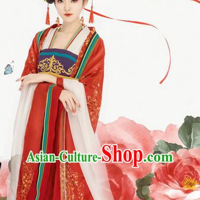 Chinese Ancient Royal Consort Red Hanfu Dress Traditional Tang Dynasty Empress Costumes for Women