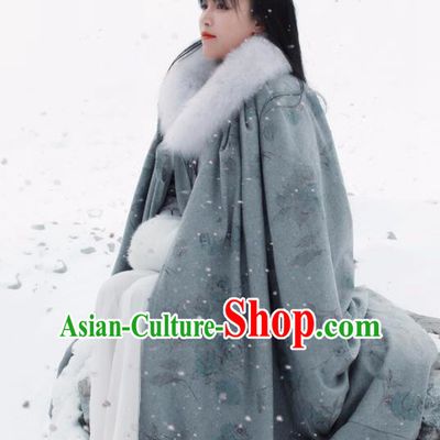 Traditional Chinese Tang Suit Grey Cloak Li Ziqi Overcoat Cape Costume for Women