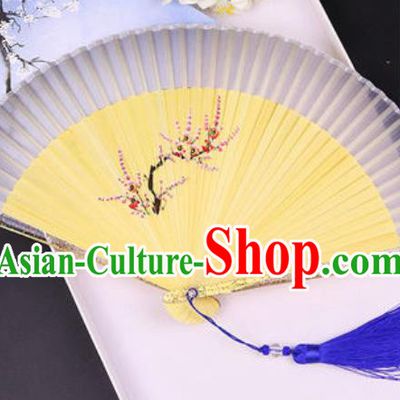 Chinese Traditional Painting Plum Grey Folding Fans Hand Bamboo Accordion Fan