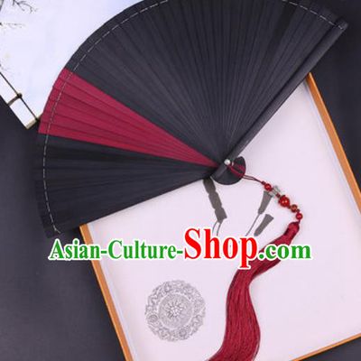 Chinese Traditional Classical Dance Folding Fans Handmade Black Bamboo Accordion Fan