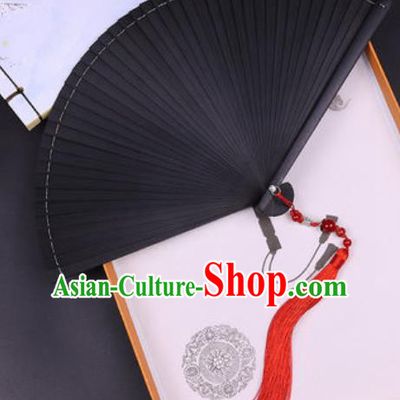 Chinese Traditional Classical Dance Black Folding Fans Handmade Bamboo Accordion Fan
