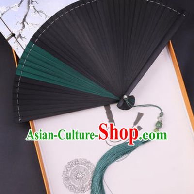 Chinese Traditional Classical Dance Black and Green Folding Fans Handmade Bamboo Accordion Fan