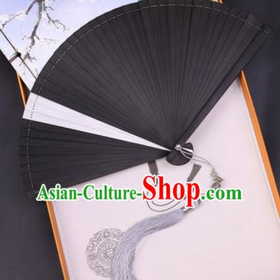 Chinese Traditional Classical Dance Black and Gray Folding Fans Handmade Bamboo Accordion Fan