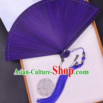 Chinese Traditional Classical Dance Purple Bamboo Folding Fans Handmade Accordion Fan