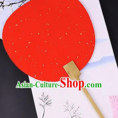 Chinese Traditional Red Art Paper Palace Fans Handmade Round Fan for Women