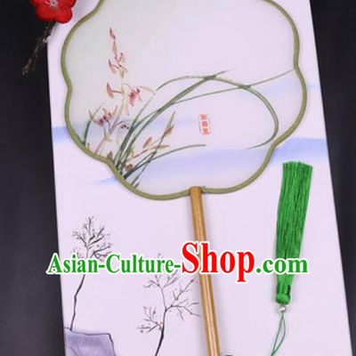 Chinese Traditional Painting Orchid Palace Fans Handmade Classical Dance Silk Fan for Women