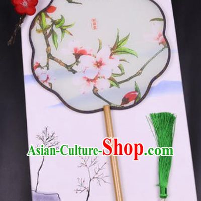 Chinese Traditional Painting Peach Blosoom Palace Fans Handmade Classical Dance Silk Fan for Women