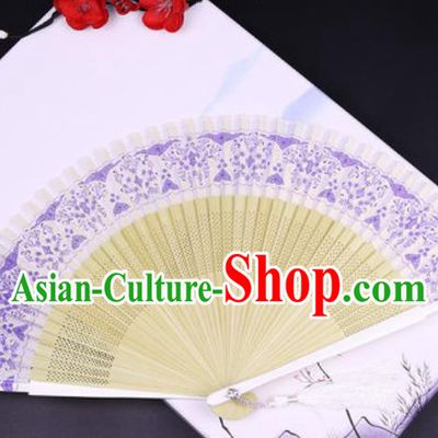 Chinese Traditional Painting Lilac Silk Folding Fans Handmade Accordion Classical Dance Bamboo Fan