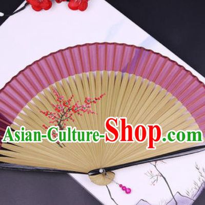 Chinese Traditional Painting Flowers Wine Red Silk Folding Fans Handmade Accordion Classical Dance Bamboo Fan