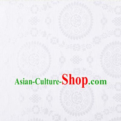 Chinese Classical Auspicious Pattern Design White Brocade Fabric Asian Traditional Hanfu Satin Material