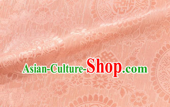 Chinese Classical Auspicious Pattern Design Pinkish Orange Brocade Fabric Asian Traditional Hanfu Satin Material