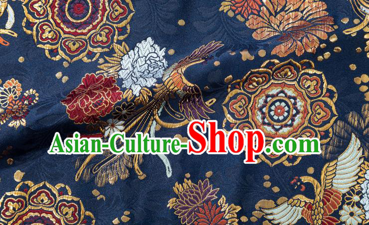 Asian Japanese Traditional Phoenix Peony Pattern Design Navy Brocade Fabric Kimono Tapestry Satin Asian Japanese Traditional Phoenix Peony Pattern Design Navy Brocade Fabric Kimono Tapestry Satin