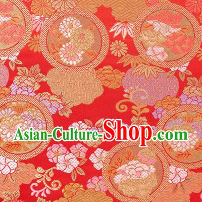 Chinese Classical Chrysanthemum Bamboo Pattern Design Red Brocade Fabric Asian Traditional Hanfu Satin Material