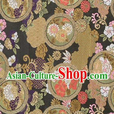 Chinese Classical Chrysanthemum Bamboo Pattern Design Black Brocade Fabric Asian Traditional Hanfu Satin Material