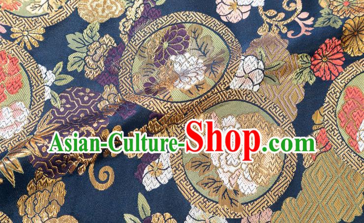 Chinese Classical Chrysanthemum Bamboo Pattern Design Navy Brocade Fabric Asian Traditional Hanfu Satin Material Chinese Classical Chrysanthemum Bamboo Pattern Design Navy Brocade Fabric Asian Traditional Hanfu Satin Material