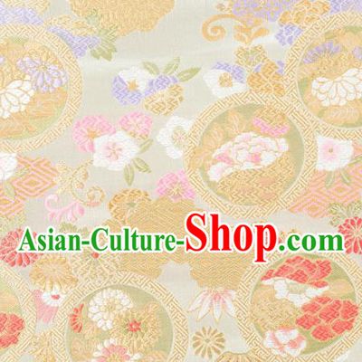 Chinese Classical Chrysanthemum Bamboo Pattern Design Beige Brocade Fabric Asian Traditional Hanfu Satin Material