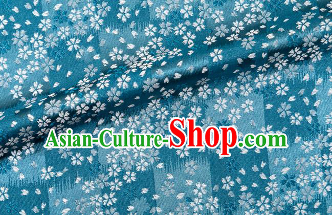 Asian Japanese Traditional Sakura Pattern Design Blue Brocade Fabric Kimono Tapestry Satin Asian Japanese Traditional Sakura Pattern Design Blue Brocade Fabric Kimono Tapestry Satin