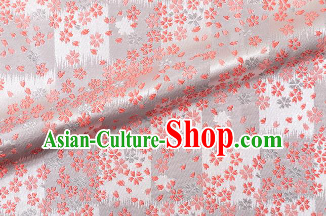Asian Japanese Traditional Sakura Pattern Design Light Grey Brocade Fabric Kimono Tapestry Satin Asian Japanese Traditional Sakura Pattern Design Light Grey Brocade Fabric Kimono Tapestry Satin