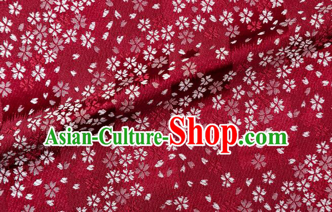 Asian Japanese Traditional Sakura Pattern Design Purplish Red Brocade Fabric Kimono Tapestry Satin Asian Japanese Traditional Sakura Pattern Design Purplish Red Brocade Fabric Kimono Tapestry Satin