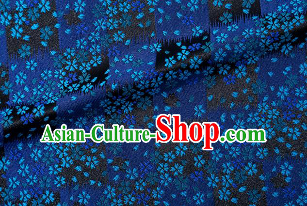 Asian Japanese Traditional Sakura Pattern Design Deep Blue Brocade Fabric Kimono Tapestry Satin Asian Japanese Traditional Sakura Pattern Design Deep Blue Brocade Fabric Kimono Tapestry Satin
