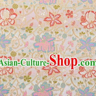 Chinese Classical Twine Lotus Pattern Design Beige Brocade Fabric Asian Traditional Hanfu Satin Material