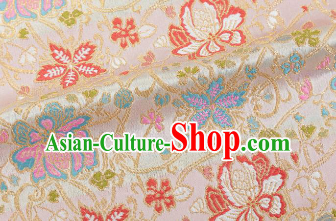 Chinese Classical Twine Lotus Pattern Design Beige Brocade Fabric Asian Traditional Hanfu Satin Material Chinese Classical Twine Lotus Pattern Design Beige Brocade Fabric Asian Traditional Hanfu Satin Material
