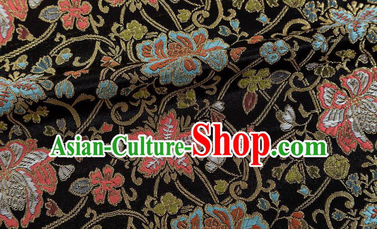 Chinese Classical Twine Lotus Pattern Design Black Brocade Fabric Asian Traditional Hanfu Satin Material Chinese Classical Twine Lotus Pattern Design Black Brocade Fabric Asian Traditional Hanfu Satin Material