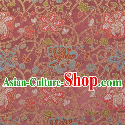 Chinese Classical Twine Lotus Pattern Design Rubber Red Brocade Fabric Asian Traditional Hanfu Satin Material