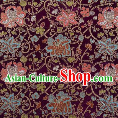 Chinese Classical Twine Lotus Pattern Design Purple Brocade Fabric Asian Traditional Hanfu Satin Material