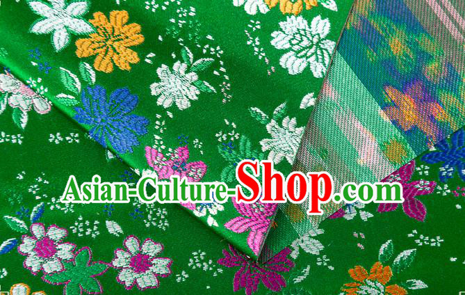 Japanese Traditional Sakura Pattern Design Green Brocade Fabric Asian Kimono Tapestry Satin Japanese Traditional Sakura Pattern Design Green Brocade Fabric Asian Kimono Tapestry Satin