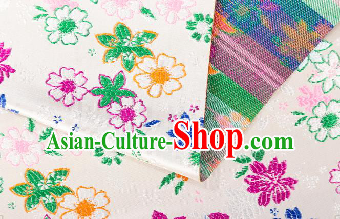 Japanese Traditional Sakura Pattern Design White Brocade Fabric Asian Kimono Tapestry Satin Japanese Traditional Sakura Pattern Design White Brocade Fabric Asian Kimono Tapestry Satin