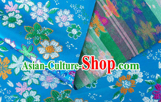 Japanese Traditional Sakura Pattern Design Blue Brocade Fabric Asian Kimono Tapestry Satin Japanese Traditional Sakura Pattern Design Blue Brocade Fabric Asian Kimono Tapestry Satin